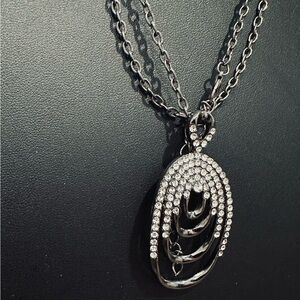 Charcoal tone long chain necklace and earrings